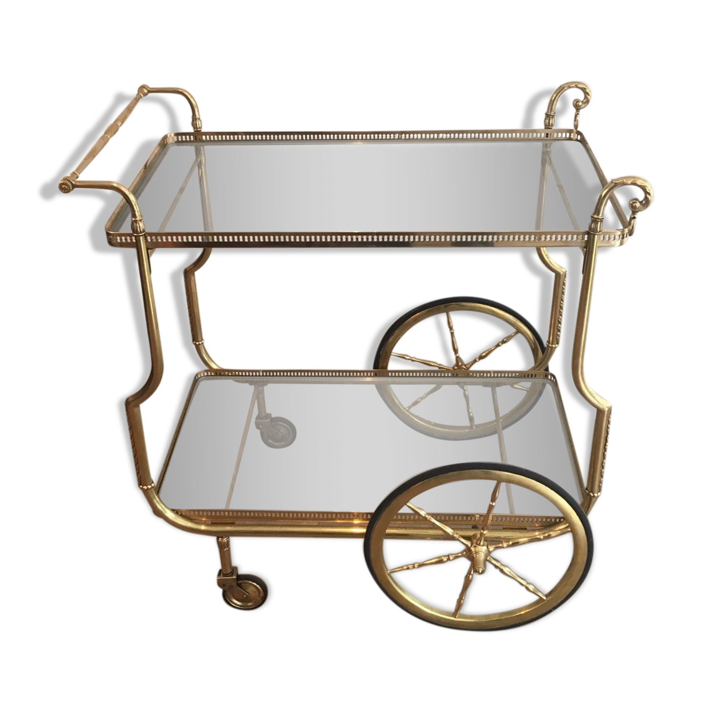 Neo-classical table in gilded metal and glass