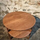 Vintage solid oak coffee table | 1930s round side table with shelf