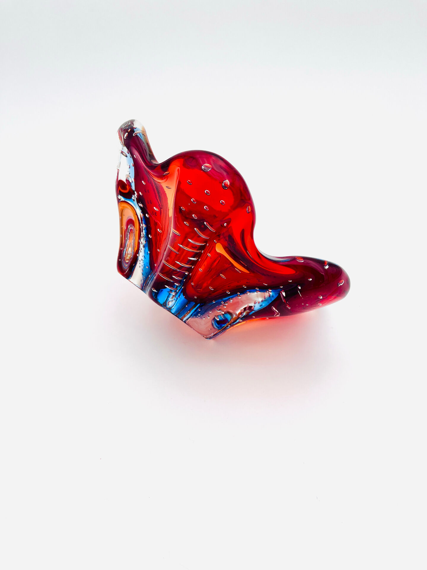 Murano Ashtray - Archimede Seguso - Bullicante - Red Blue Sommerso