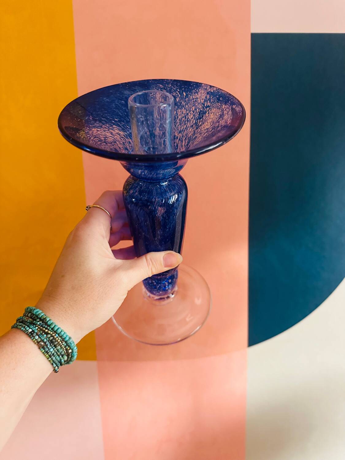 Superb vintage cobalt blue Murano candlestick