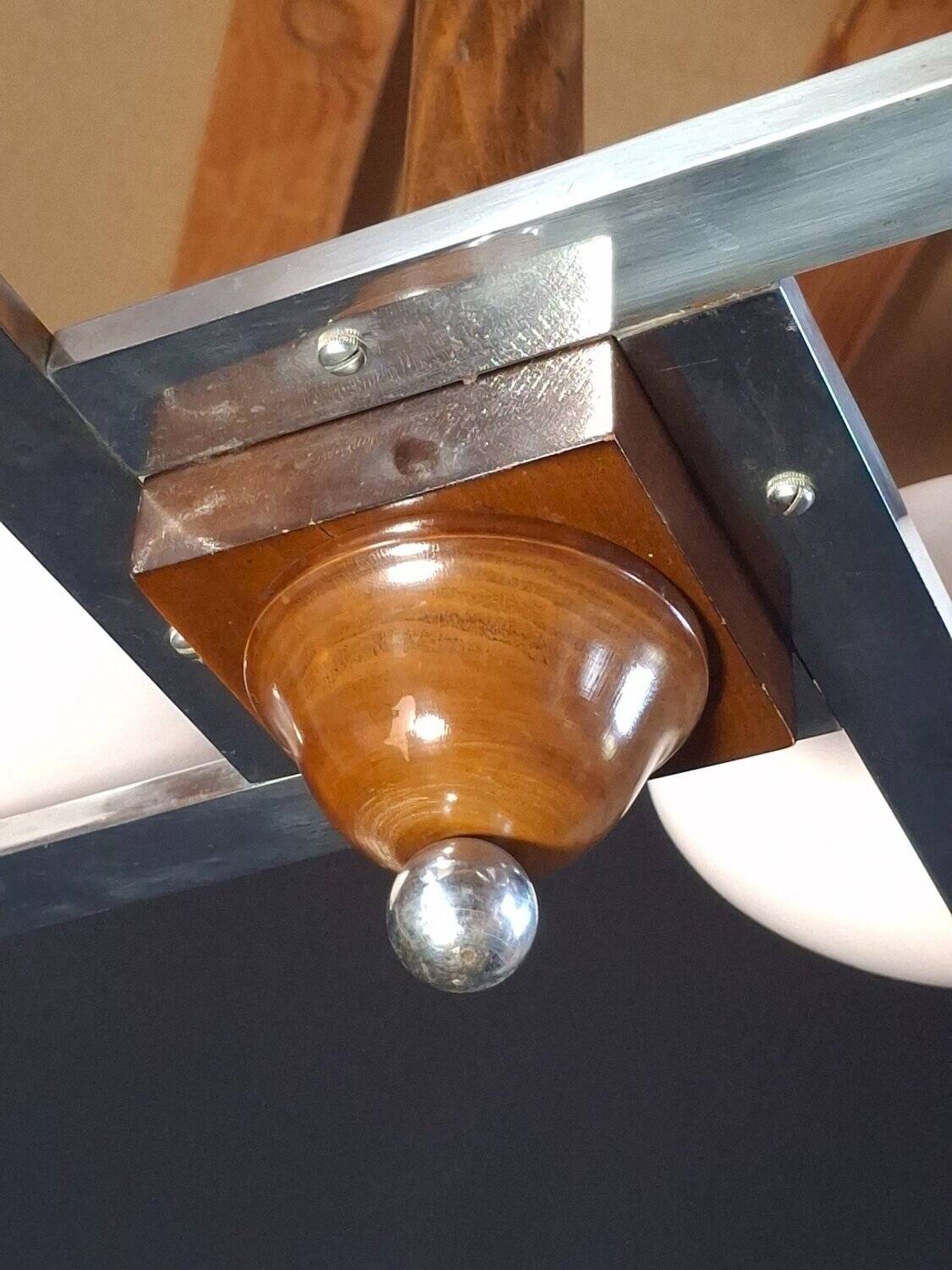 Lustre Art déco années 50 – chrome & opaline rose