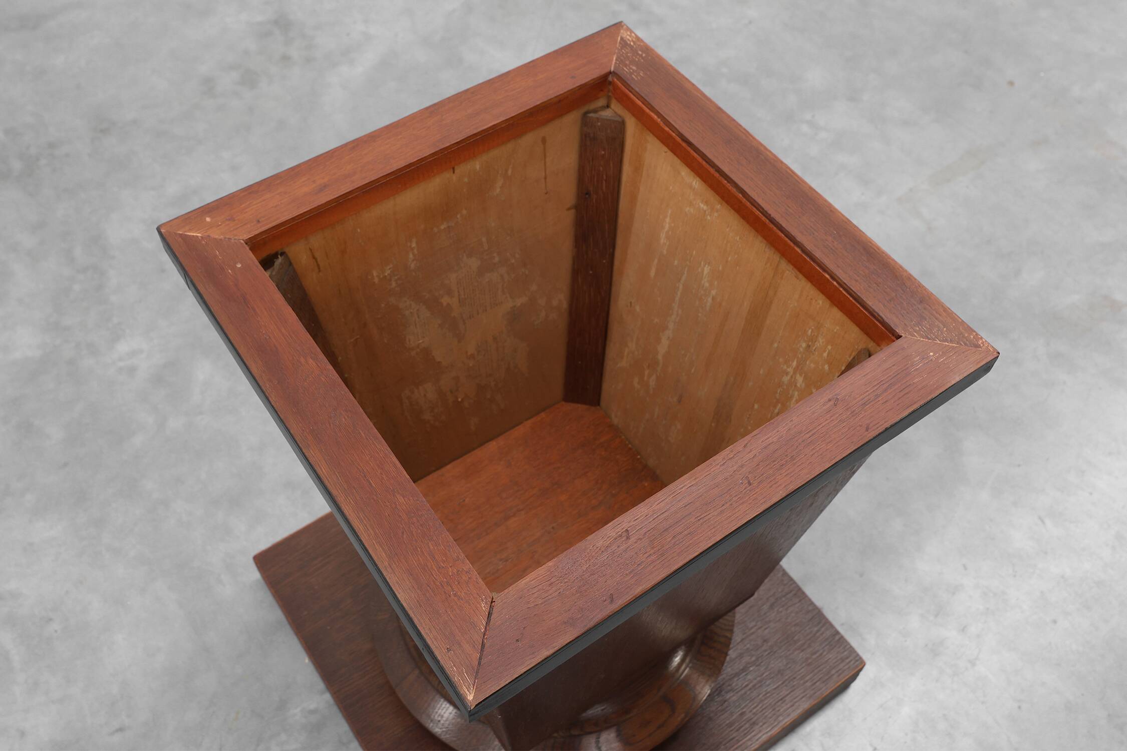 Pair large Art Deco geometric square oak planters, France 1930s