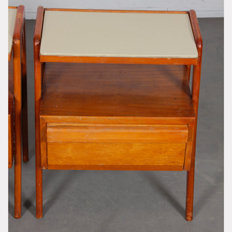 Pair of wooden and opaline bedside tables, edited by Jitona, 1960
