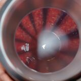 Large vintage blown glass ball vase with red and midnight blue flamed decor