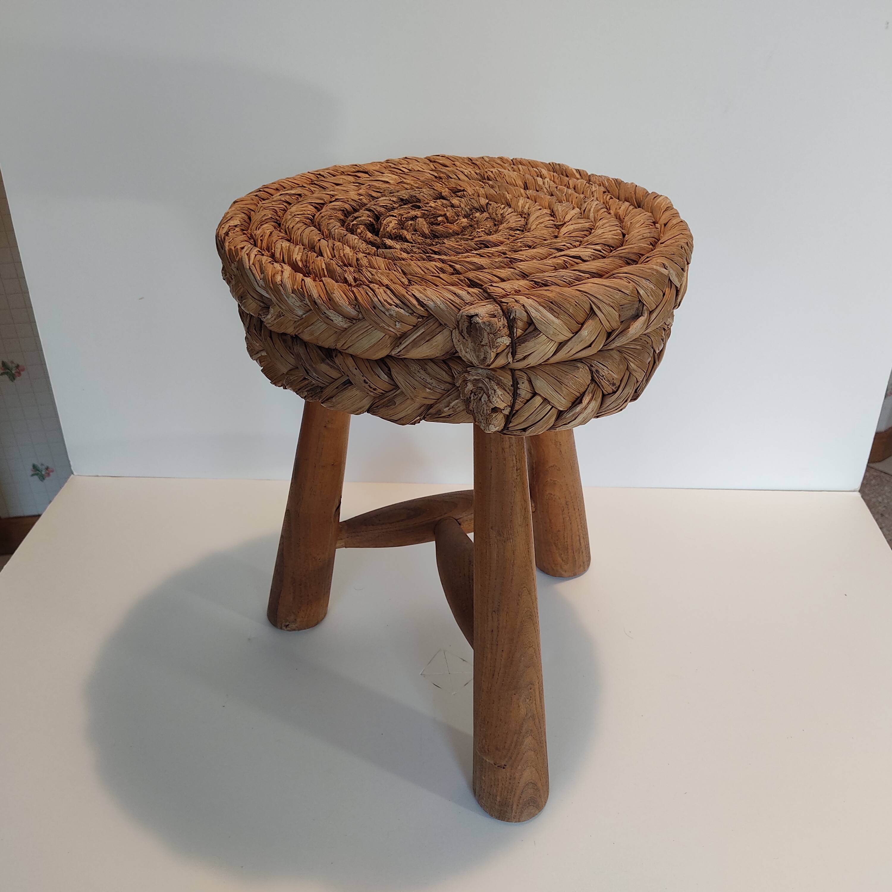 Tabouret bois rafia
