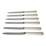 set of 6 small white bakelite knives 1960