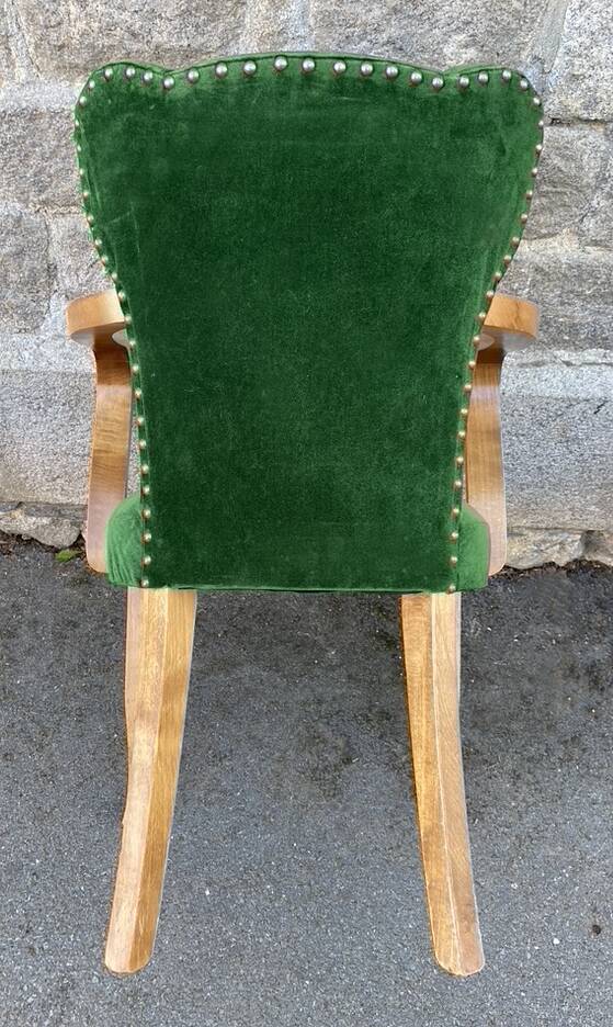 Pair of vintage studded velvet bridge chairs, 1950s