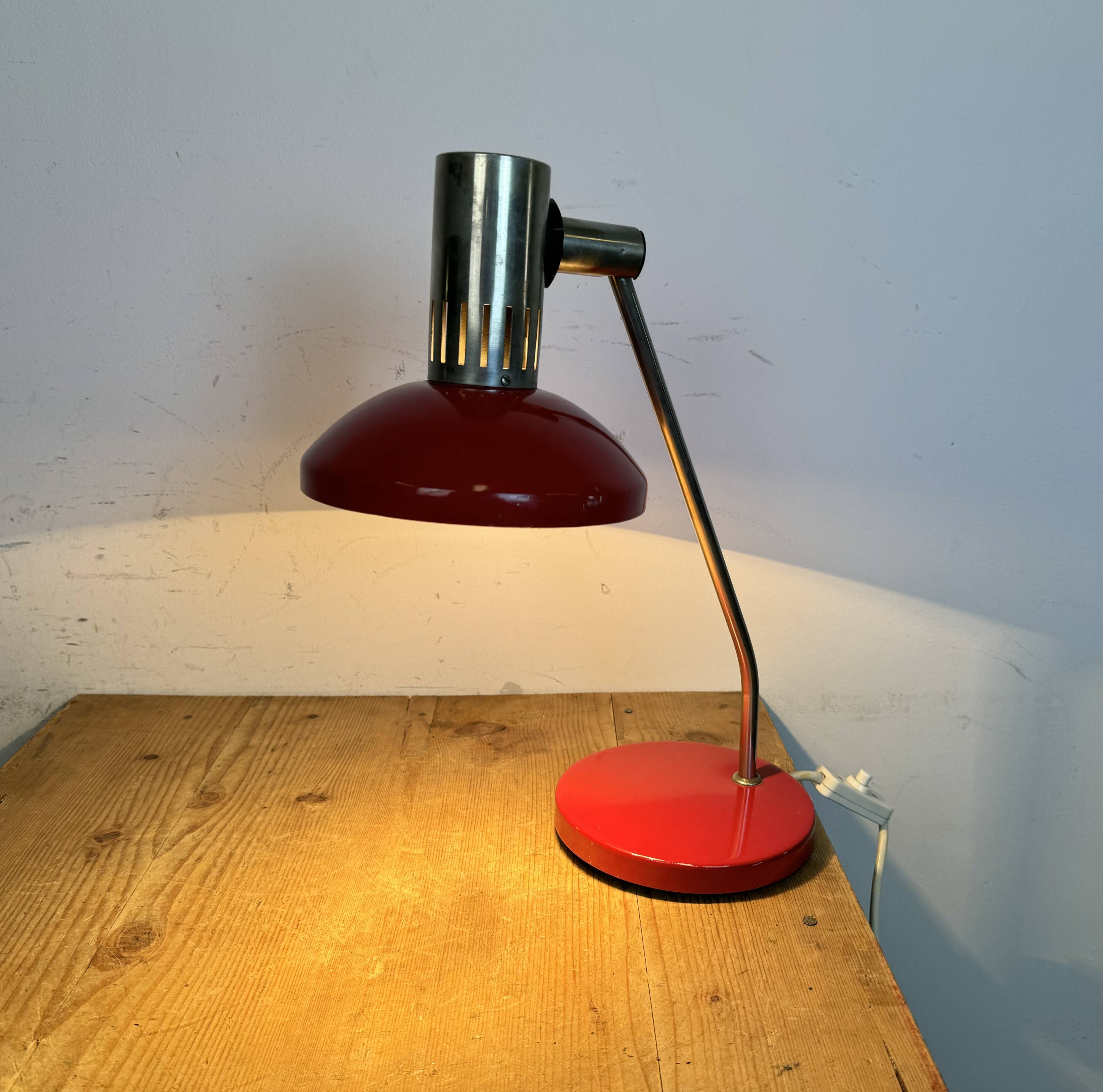 Vintage red east german table lamp from aka leuchten, 1970s