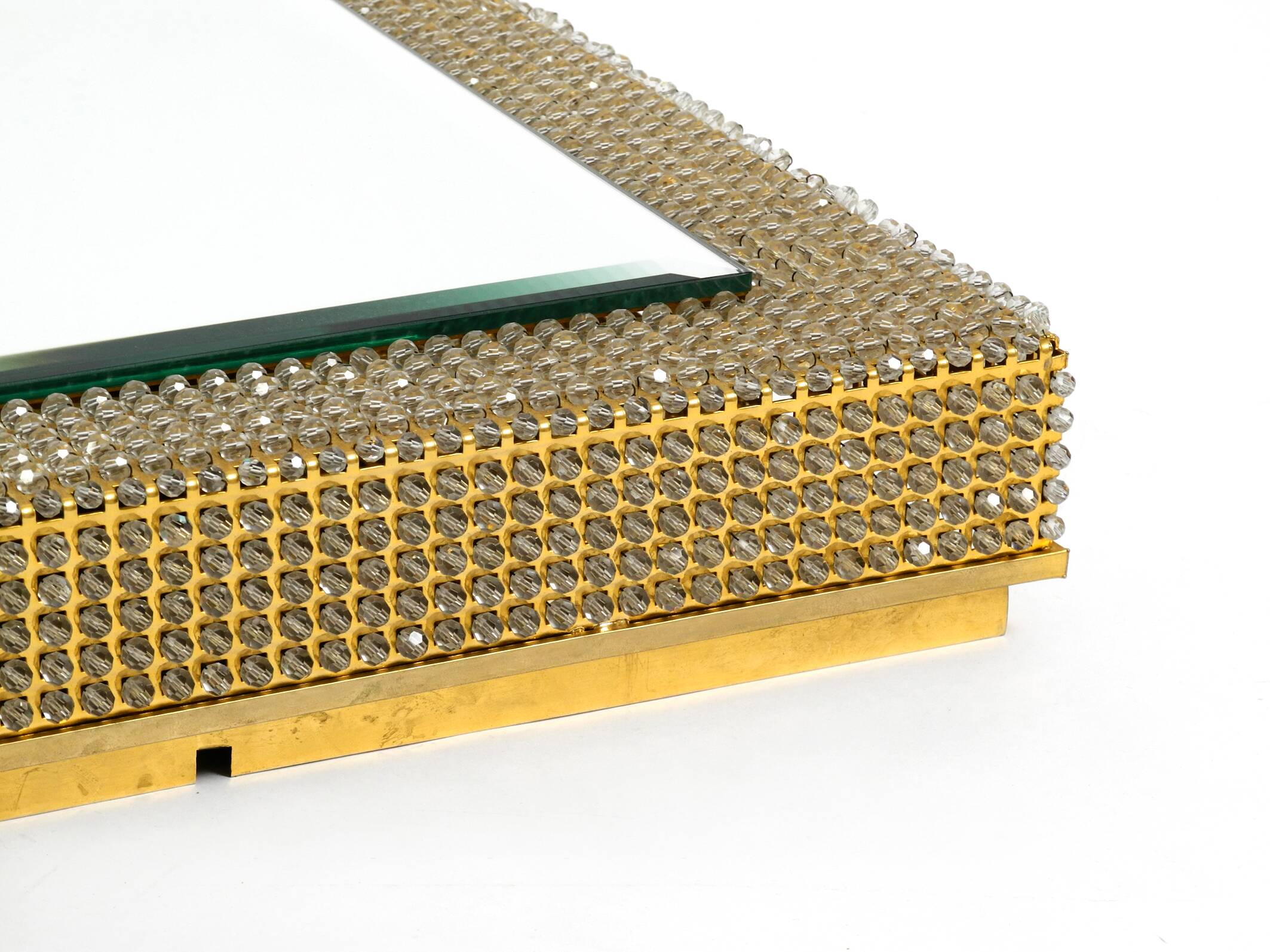 1960s brass wall backlit mirror, frame with glass beads by Palwa