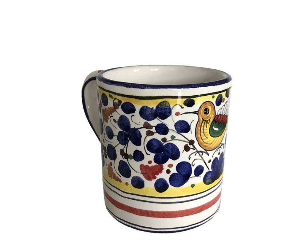 Navy blue flower bird mug