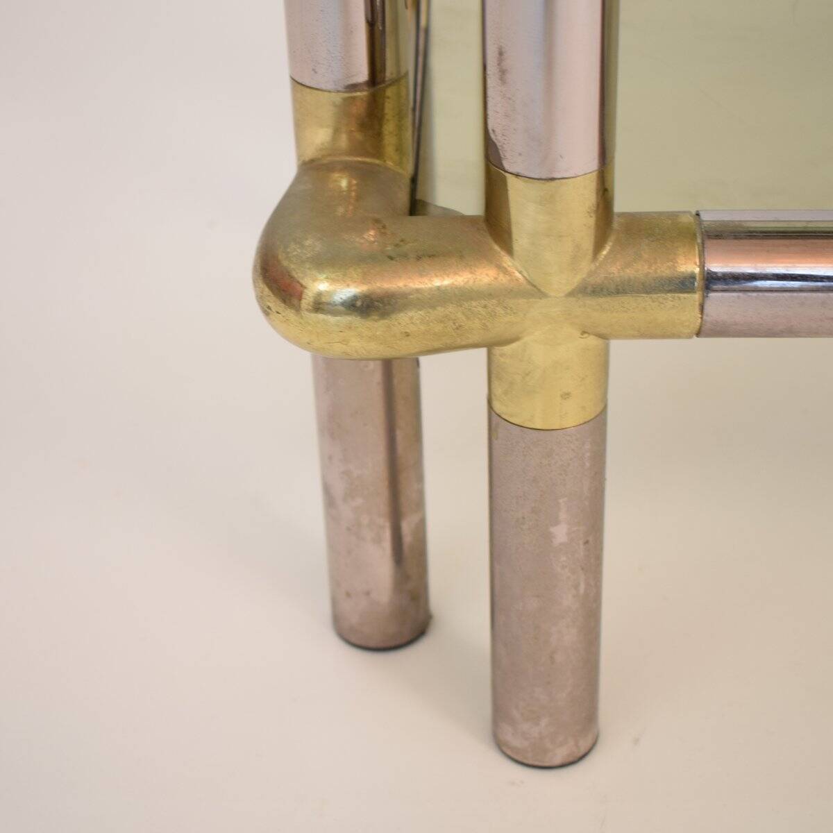 Mid-Century Hollywood Regency French Chrome and Brass Shelf, 1970s