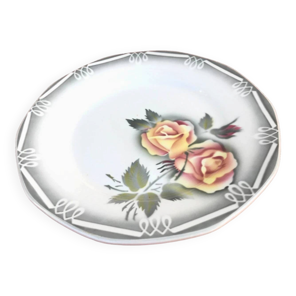Années 1940 Assiette plate Faïence Digoin Sarreguemines France modèle Odile