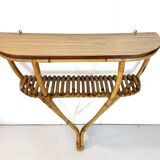 Bamboo and Formica Demilune Console Table with a Lower Shelf, Italy