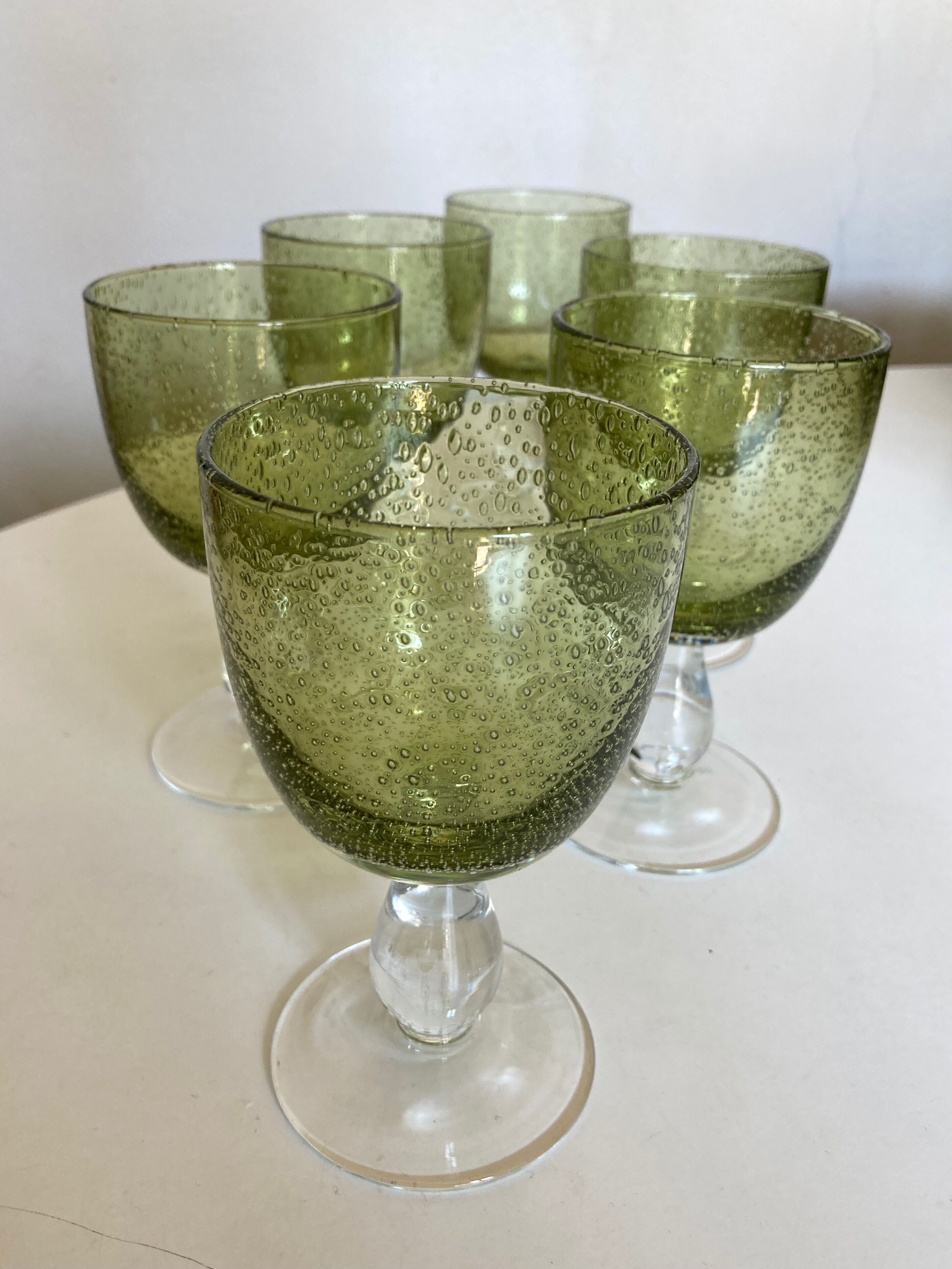 Set de 6 verres à vin 1970 en verre bullé vert