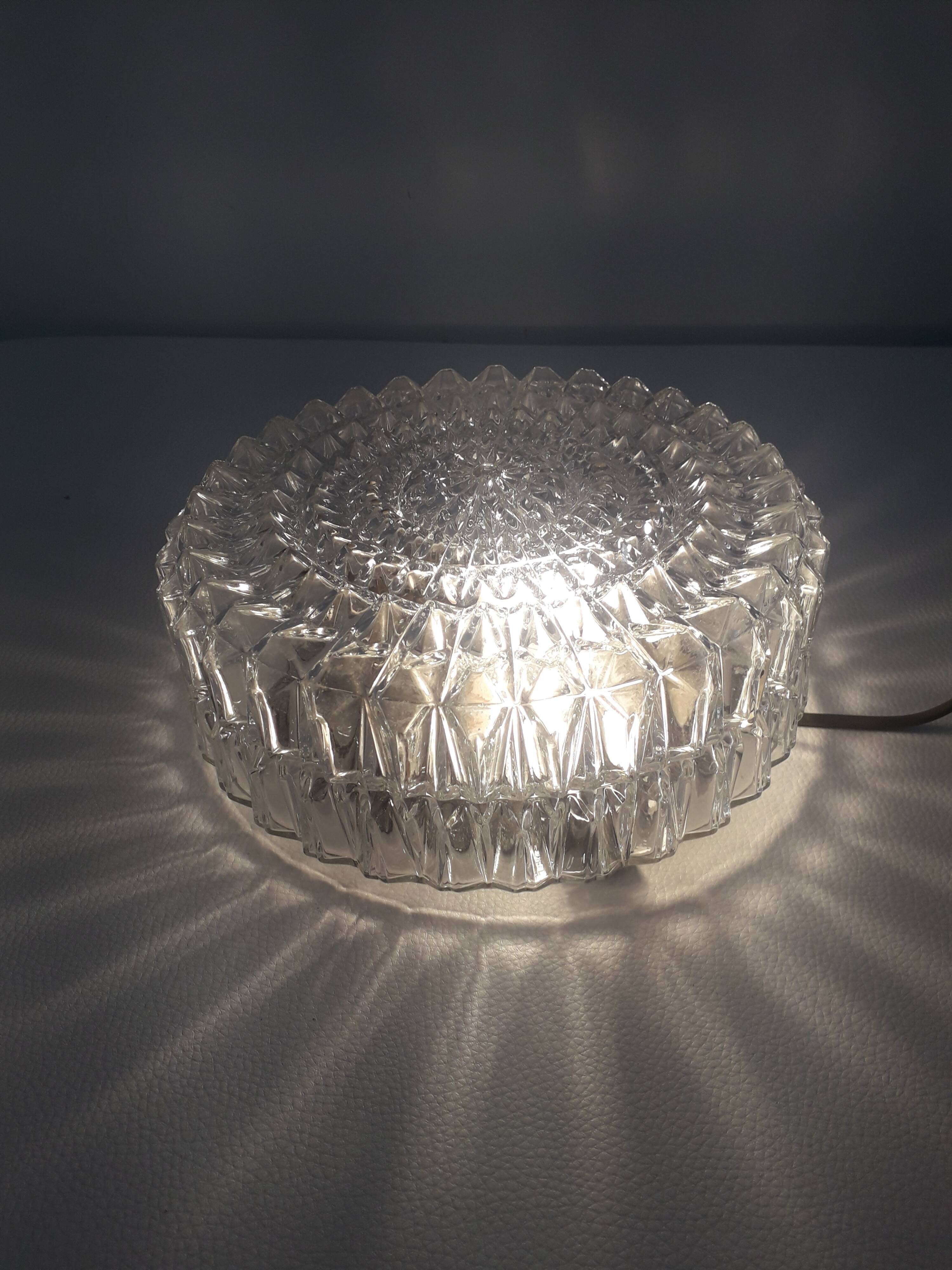 Vintage ceiling lamp, molded glass, round shape, 1970
