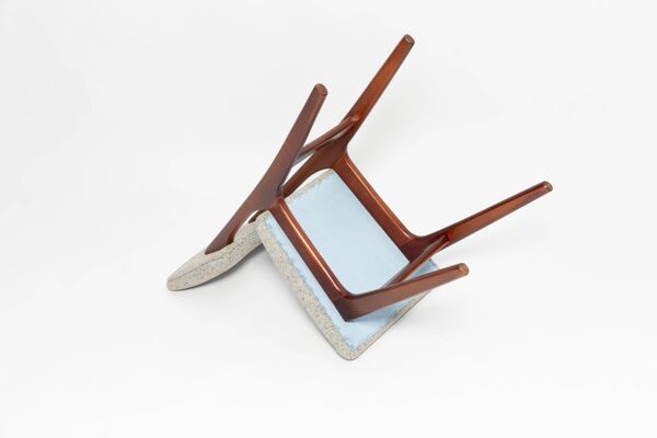 Chaise Butterfly Mid-Century Moderne en bois de hêtre et tissu italien