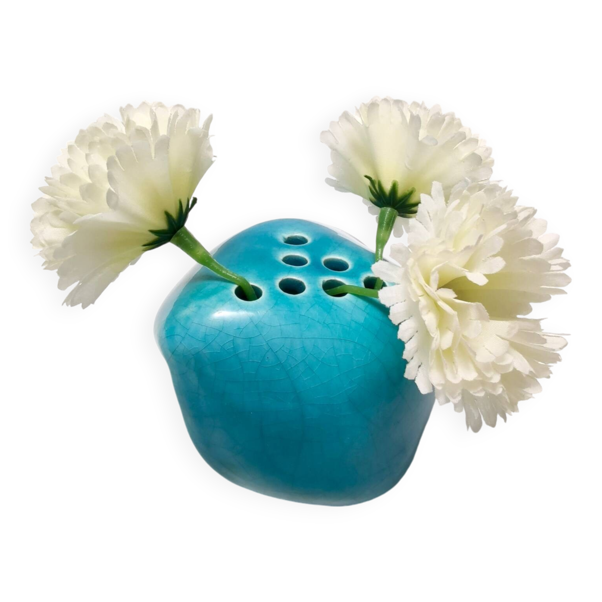 Teal Lacquered Ceramic Tulip Vase / Pen Holder by Giacomo Onestini for Ernestine Salerno