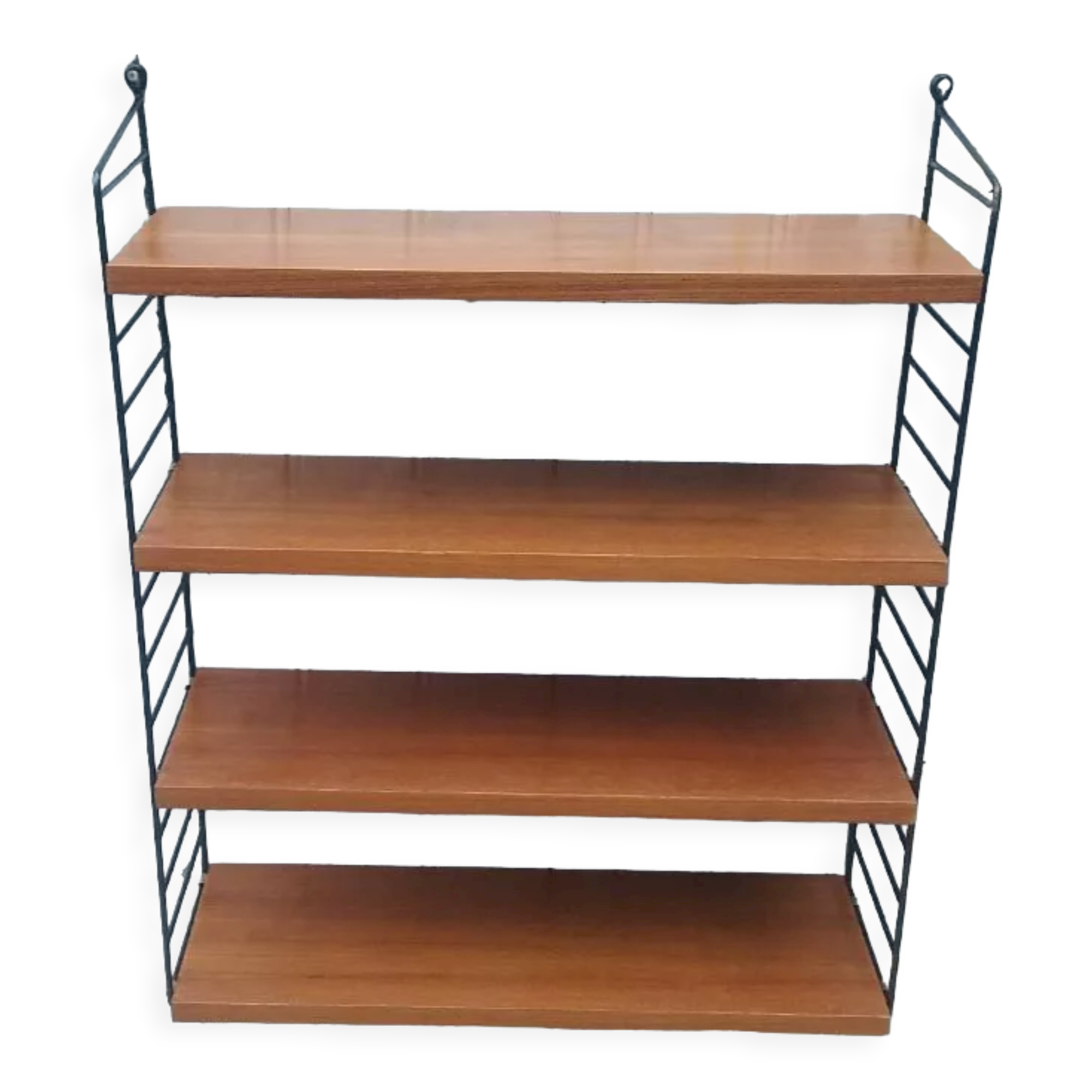 Wall shelf in Teak veneer and black metal, Nisse Strinning, 60s