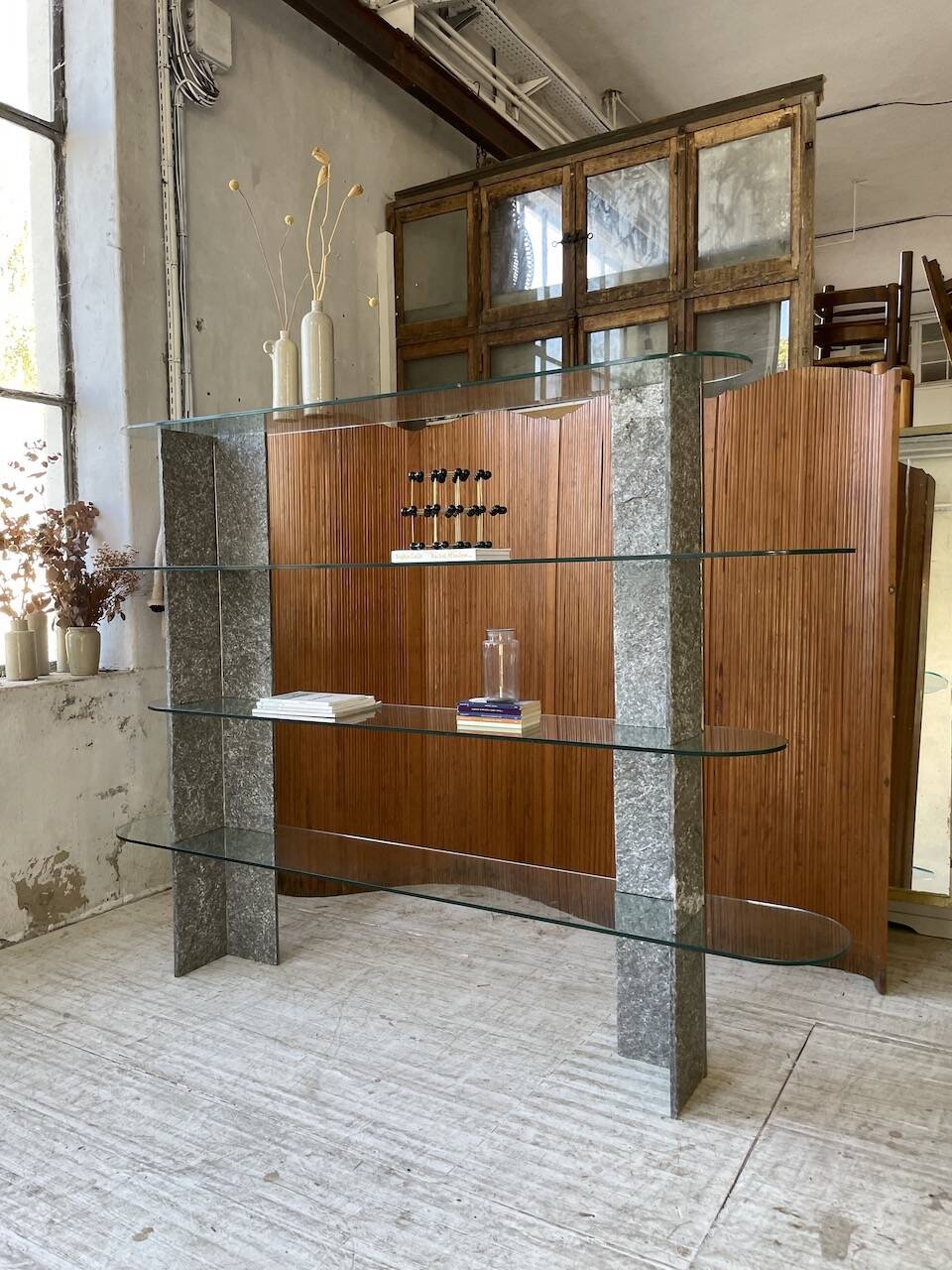 Roche Bobois stone and glass sculpture shelf 1970s