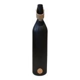 Burnt wood vase for dried flowers, leather and brass handle.