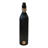Burnt wood vase for dried flowers, with a leather and brass handle.