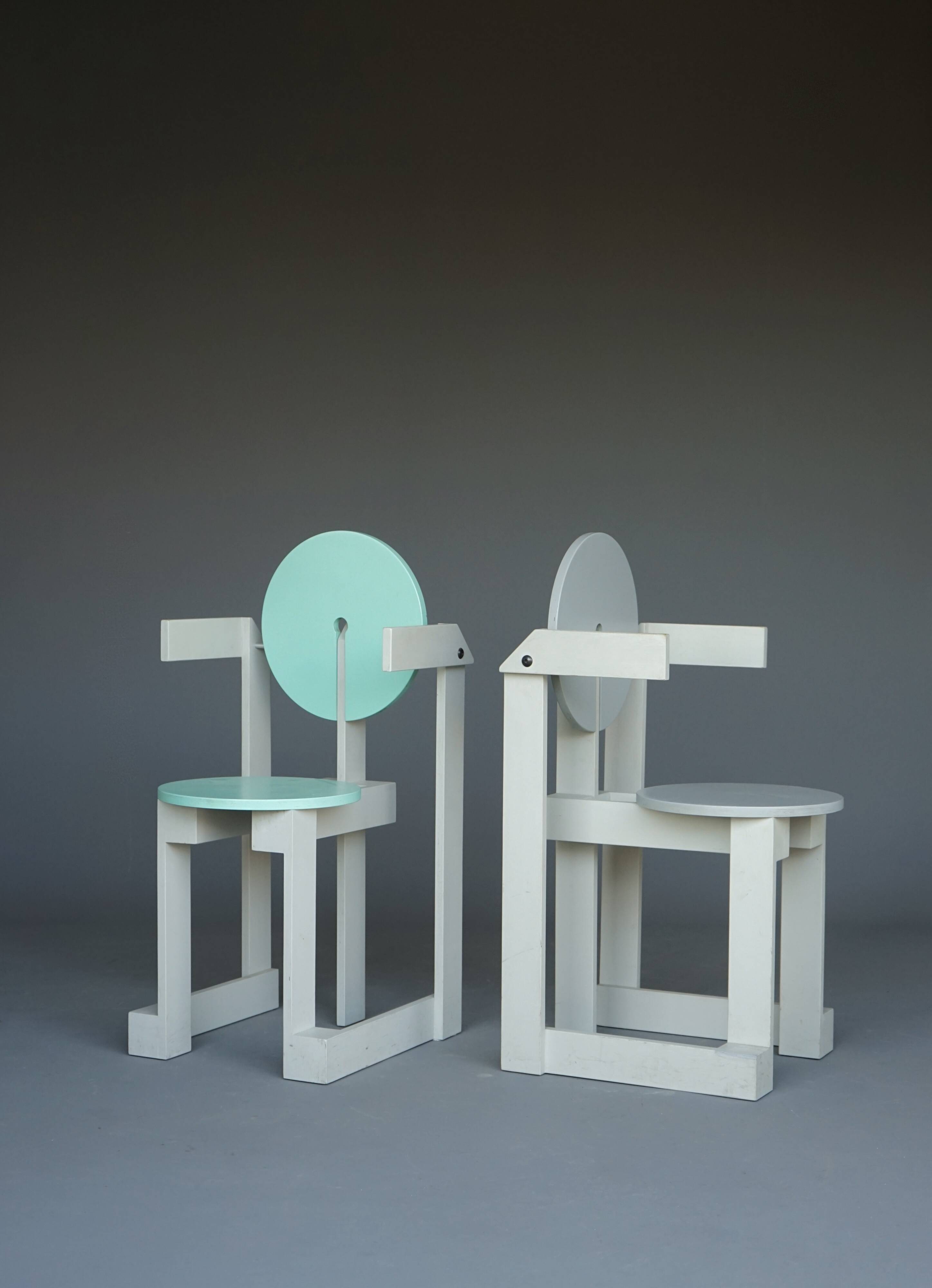 Rare pair of 'Plakhout' Side Chairs by Henk Lampe. 1979