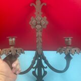 Grande paire d'appliques à bougie de style médiéval non électrifiées fer rouillé