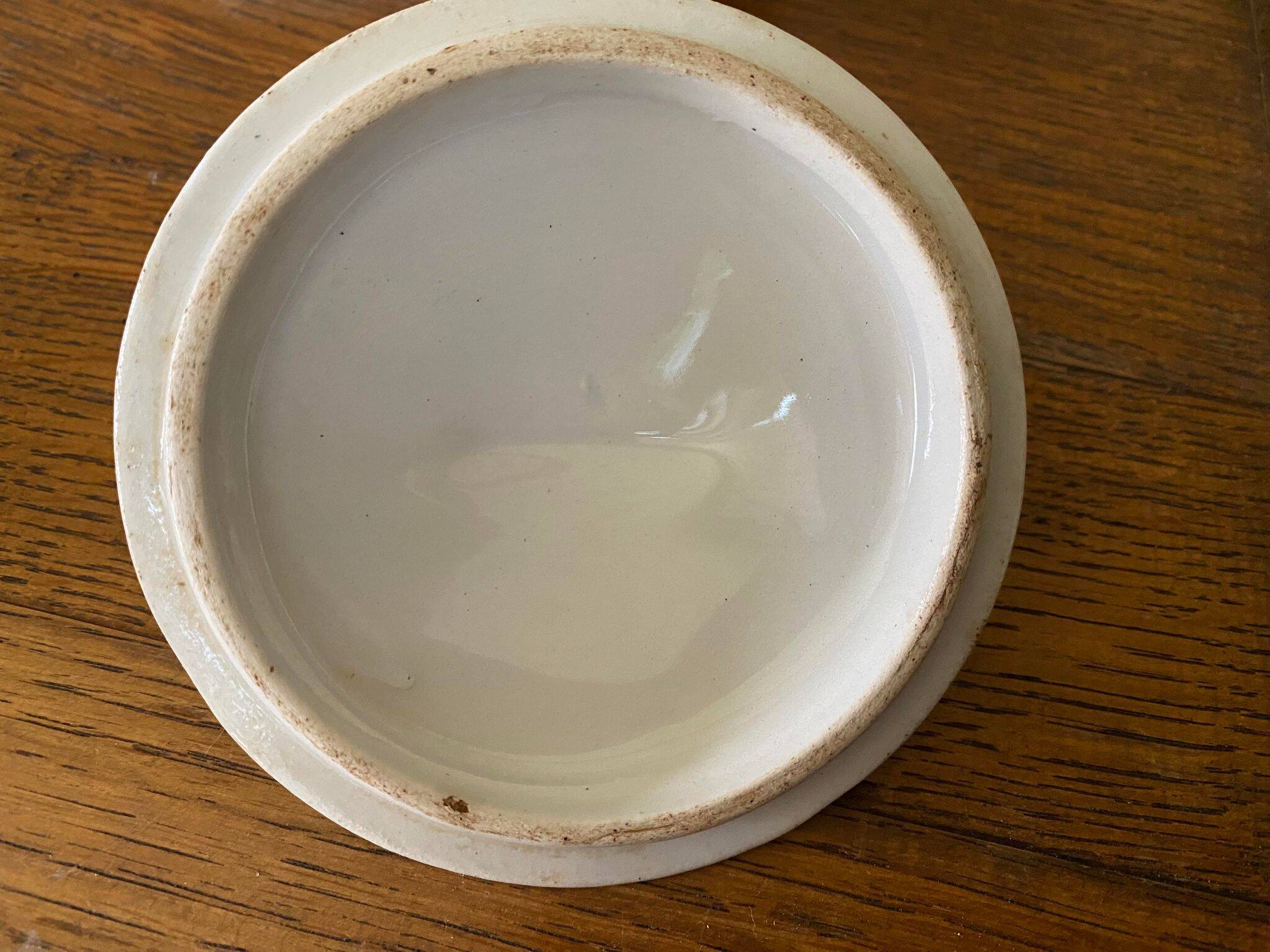 Sugar bowl or candy dish in white earthenware with yellow and gold frieze decoration