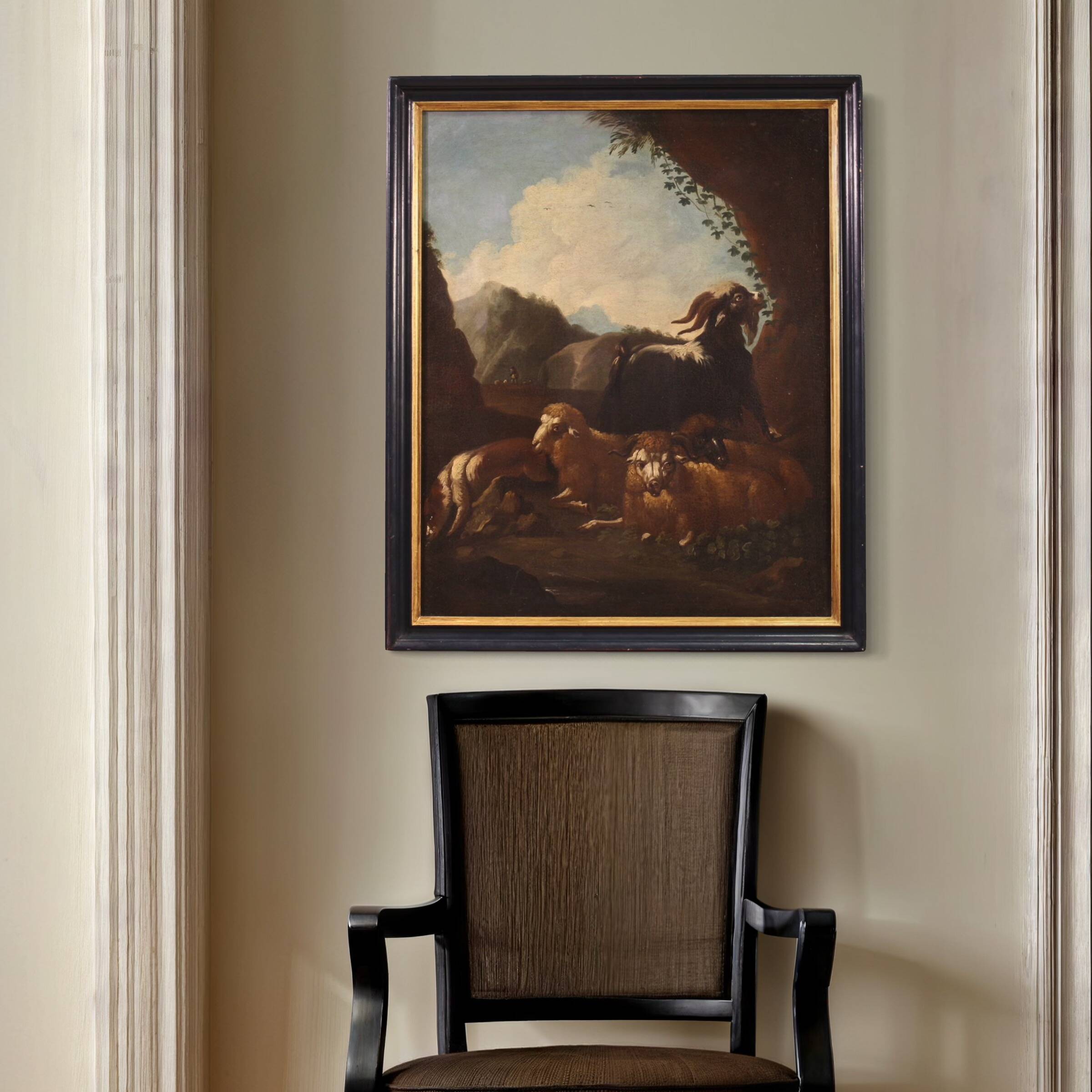 Peinture de paysage bucolique raffinée du XVIIe siècle