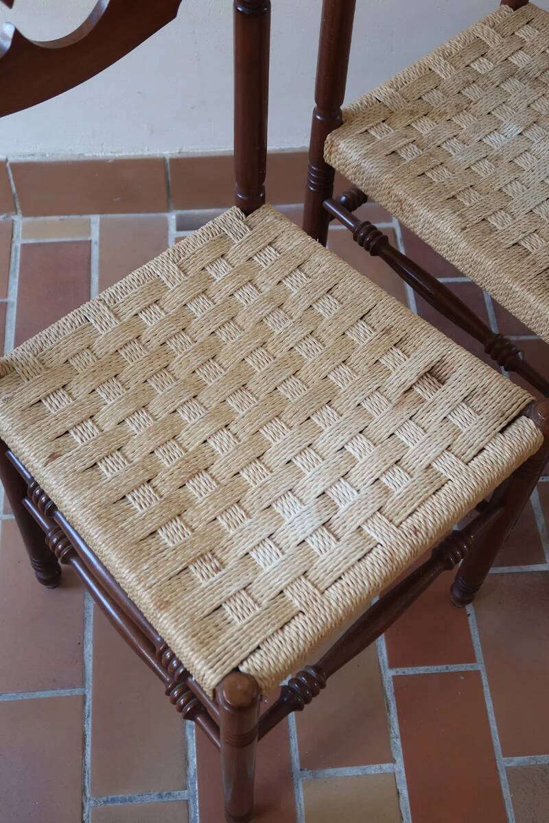2 chaises rustiques vintage en bois tourné, années 70