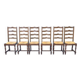 6 solid wood chairs, glossy dark oak and straw