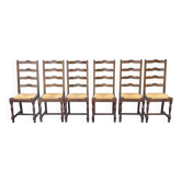 6 chaises bois massif chêne foncé brillant et paille