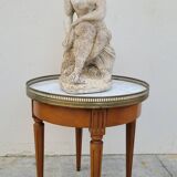 Table basse bouillotte en marbre blanc style Louis xvi ancienne