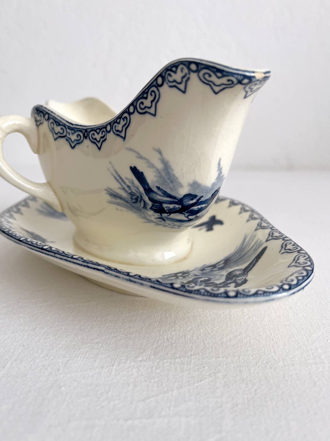 Antique ironstone sauceboat “Summer” Clairefontaine