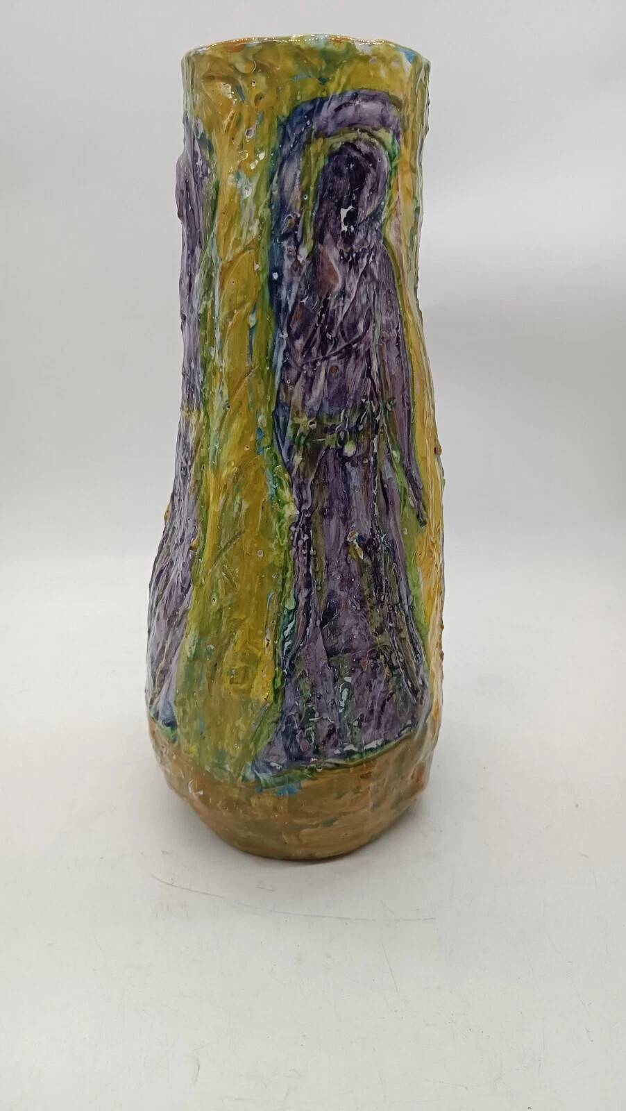 Figurative art majolica vase dated 1957 signed Agostino Pastene
