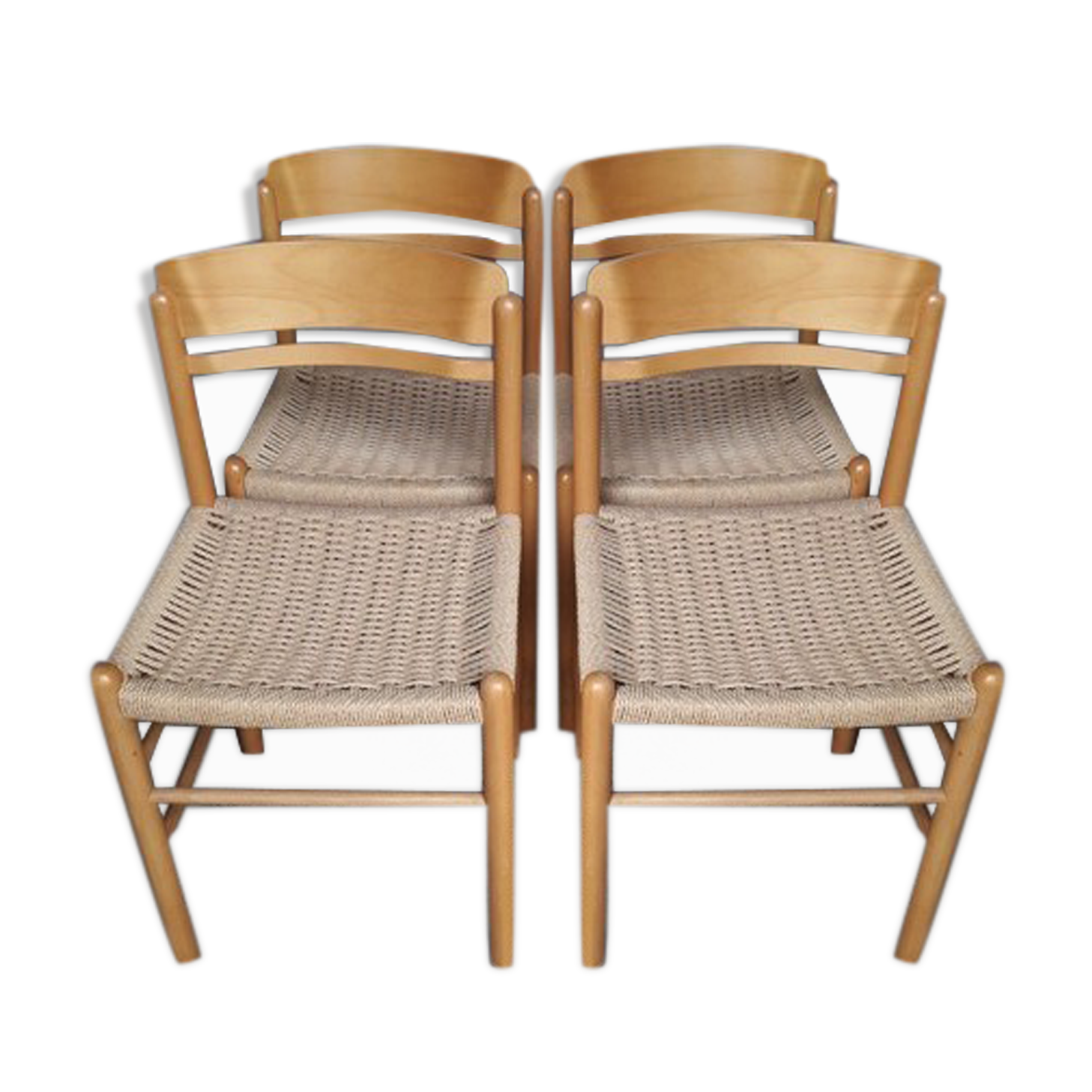 Serie 4 chairs wood and rope ep 1970/80 design