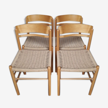 Serie 4 chairs wood and rope ep 1970/80 design
