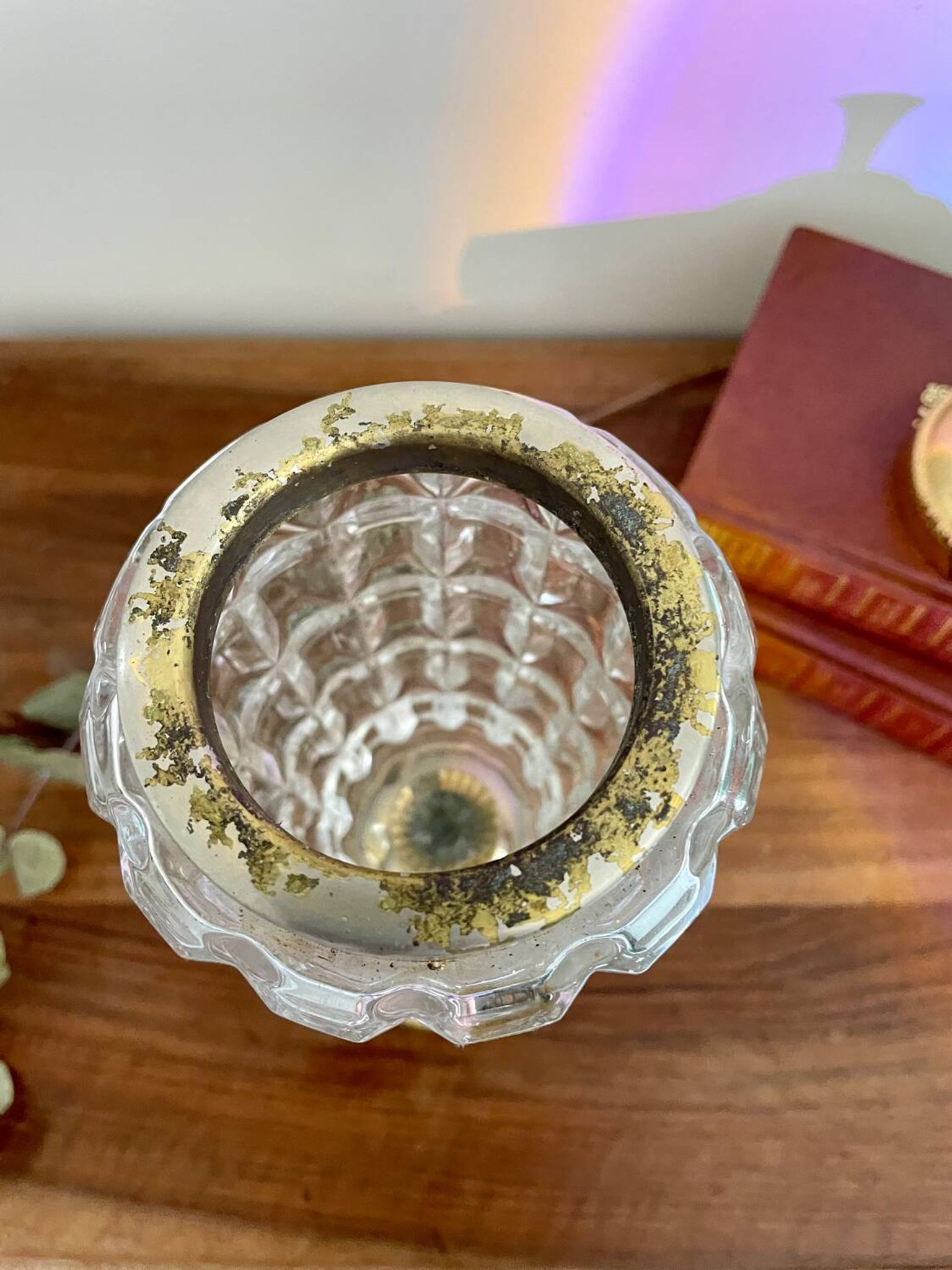 Grande bonbonnière verre et métal doré