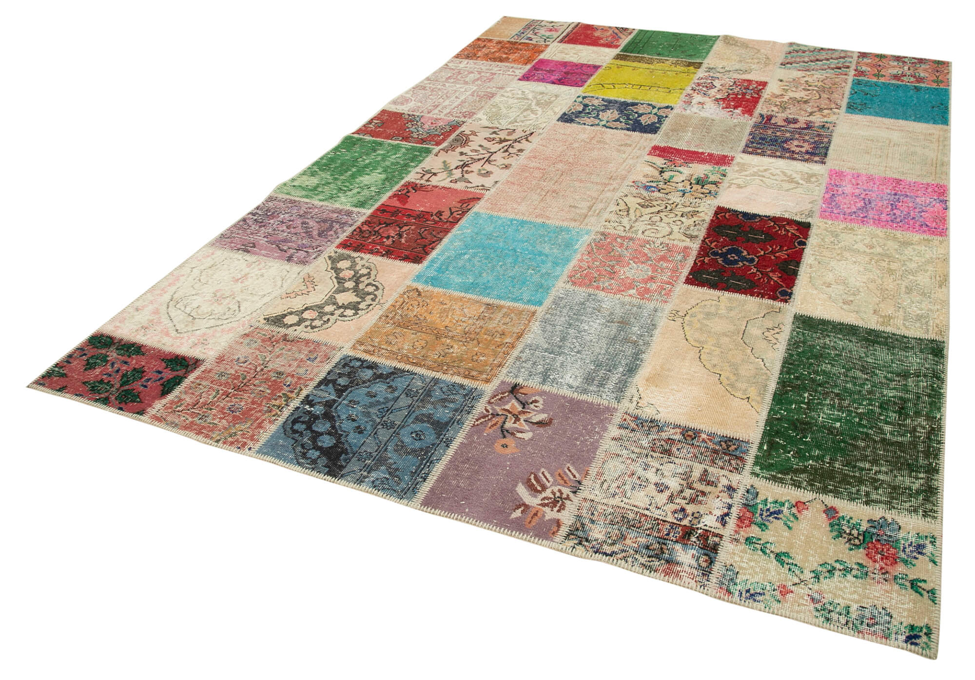 Handmade turkish overdyed 210 cm x 300 cm multicolor patchwork rug