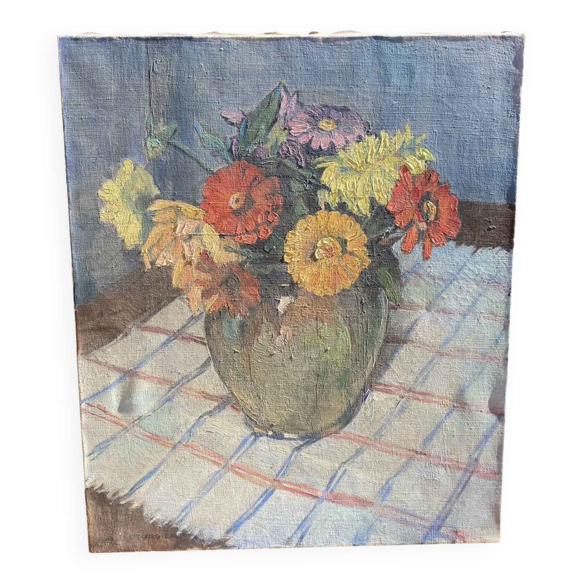 Still life bouquet A.L Murgier, old painting flowers