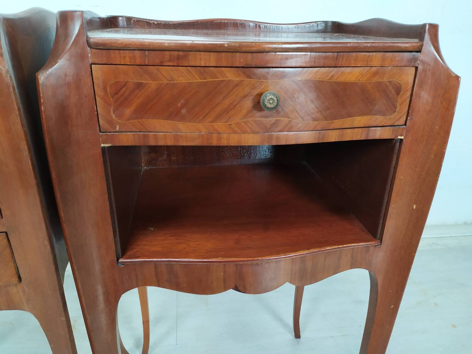Pair of marquetry bedside tables