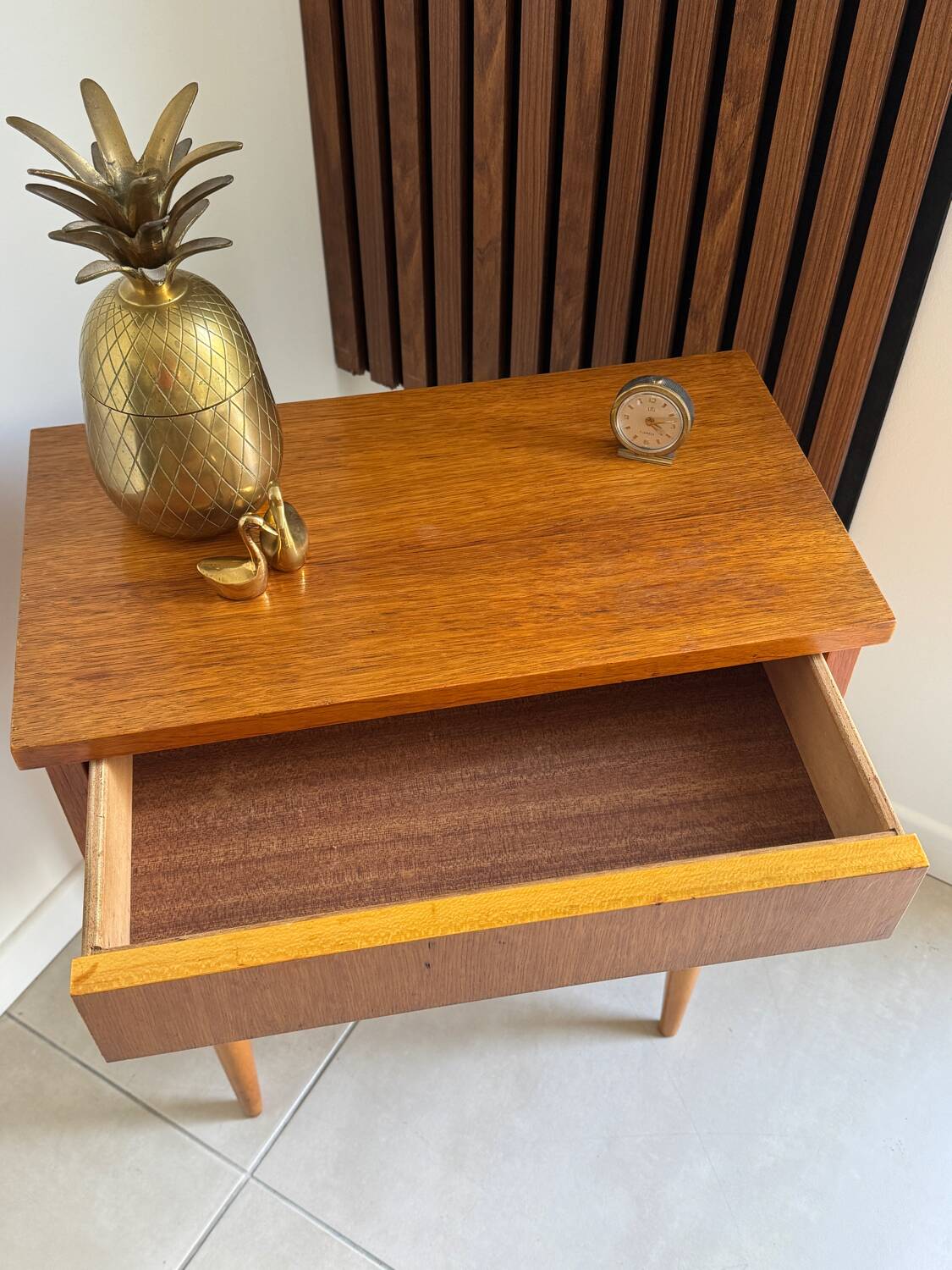 Vintage light wood bedside table