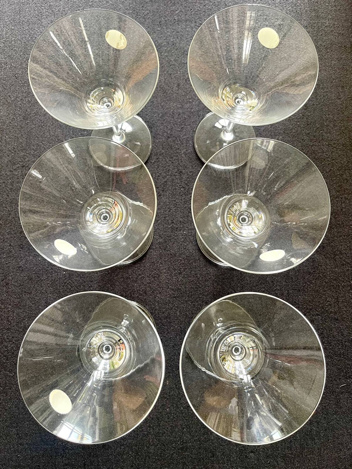 6 Bohemian crystal cocktail glasses.