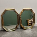 Pair gilt octagonal mirrors by Deknudt, vintage églomisé, Belgian 1970s, gold