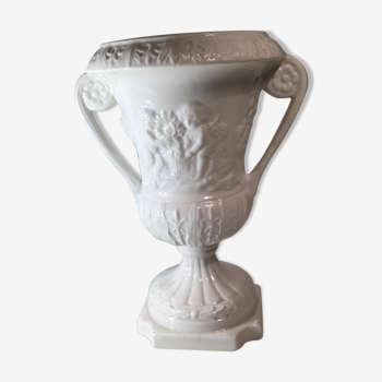 Vases "Medicis" balustre à deux anses en céramique blanche