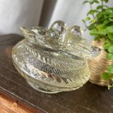 Glass butter dish with "birds" design