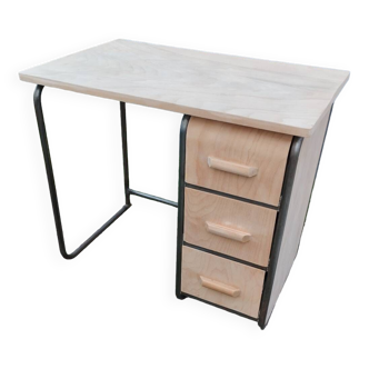 Bureau tubulaire vintage en bois et métal