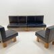 Leather & Oak Wood Modular Sofa and Chairs, 1970's
