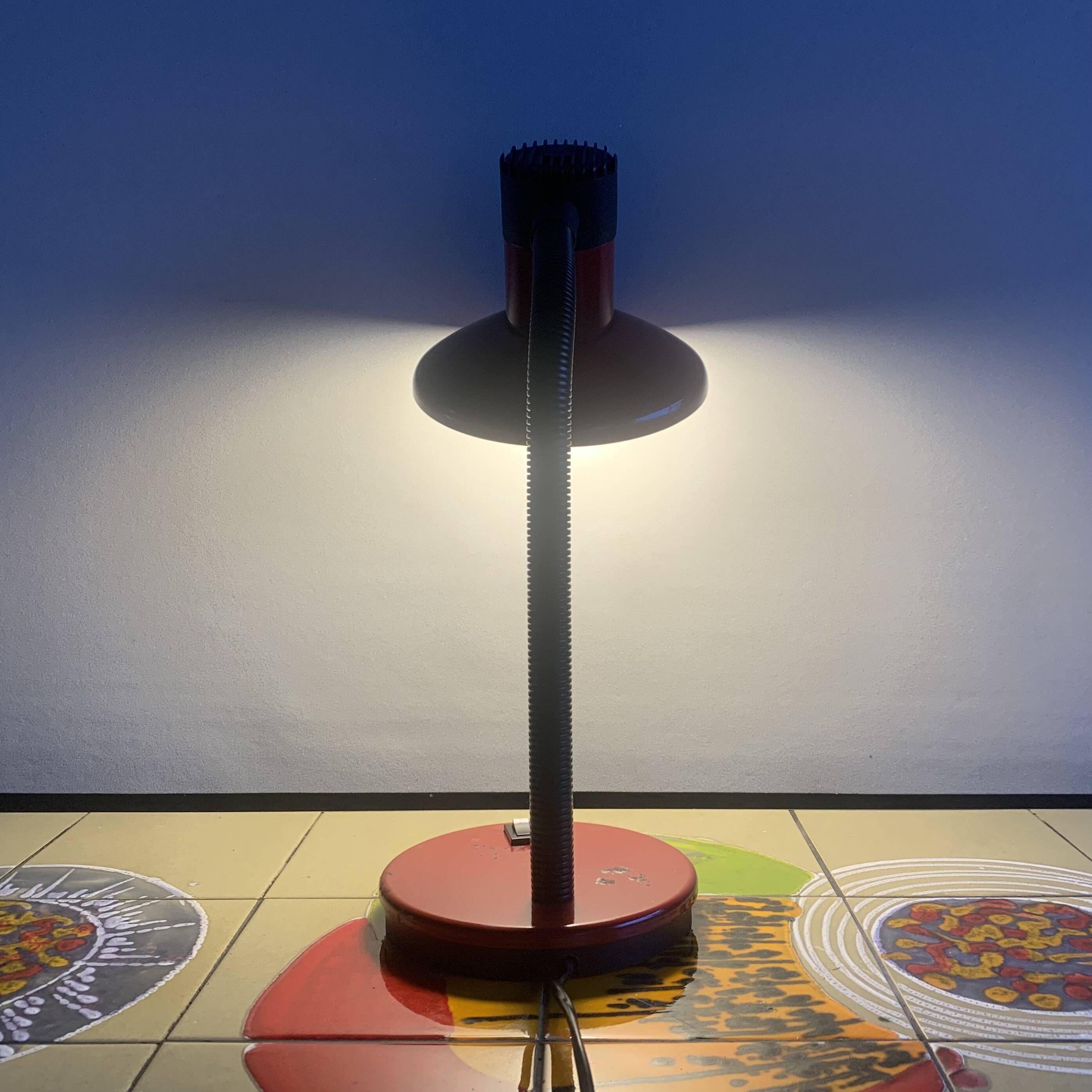 Vintage red and black metal desk lamp