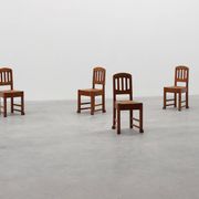 Set of 4 Early Art Deco Oak & Wicker Dining Chairs, Belgium, 1915